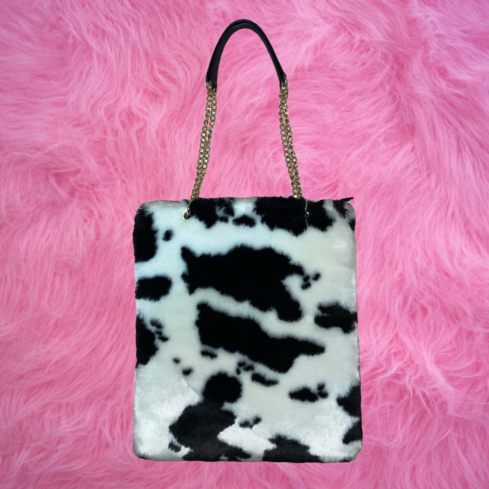 Y2K Cow Print Fur Tote Bag
